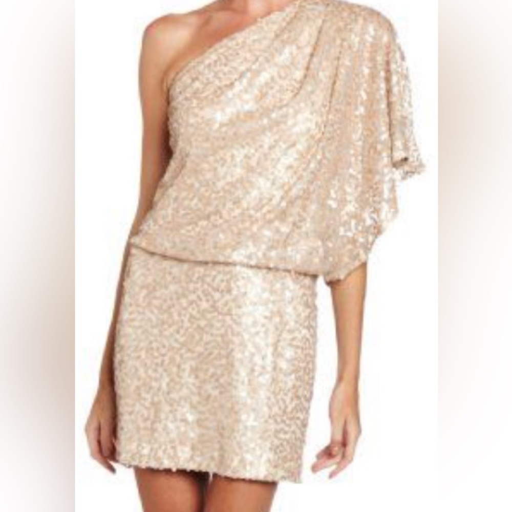JESSICA SIMPSON Mesh sequin one shoulder dress
